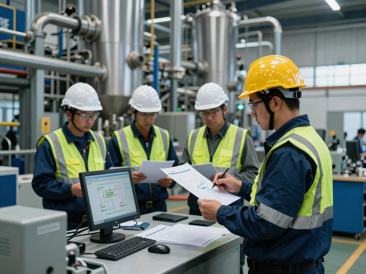 Ingeniero en planta industrial realizando auditoría de seguridad,